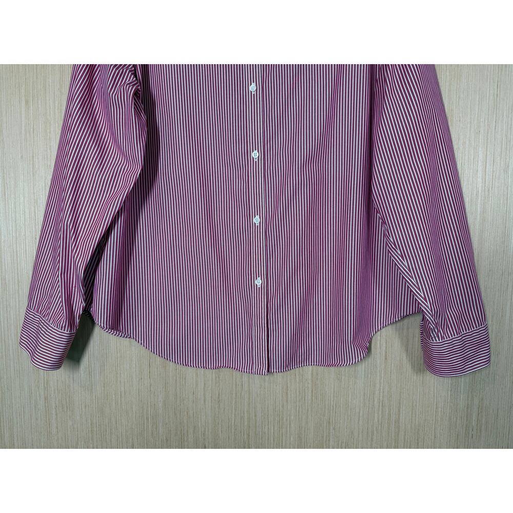Lauren Ralph Lauren Non Iron Striped Button Up Top XXL Cotton Dark Pink White - Picture 3 of 10